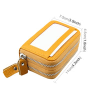 Genuine Cowhide Leather Dual Layer Solid Color Zipper Card Holder Wallet RFID Blocking Coin Purse Card Bag Protective Case with 11 Card Slots & Coin Position, Size: 11*7.5*4.5cm(Yellow)