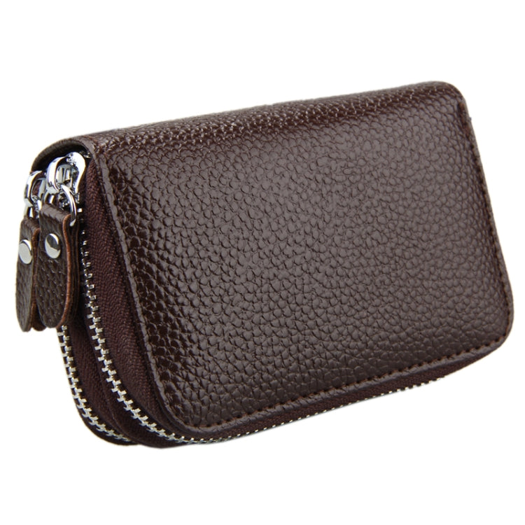 Genuine Leather Dual Layer Zipper Card Holder Wallet RFID Blocking Purse, Size: 10.5x7.0x4.0cm(Coffee) - free shipping - PMC Jewellery - Order now!