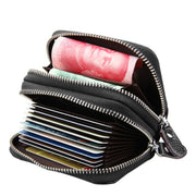 Genuine Leather Dual Layer Zipper Card Holder Wallet RFID Blocking Purse, Size: 10.5x7.0x4.0cm(Coffee)