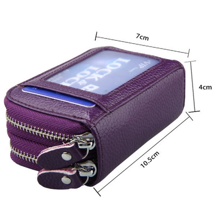 Genuine Leather Dual Layer Zipper Card Holder Wallet RFID Blocking Purse, Size: 10.5x7.0x4.0cm(Coffee)