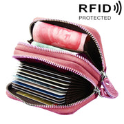 Genuine Leather Dual Layer Zipper Card Holder Wallet RFID Blocking Purse, Size: 10.5x7.0x4.0cm(Pink)