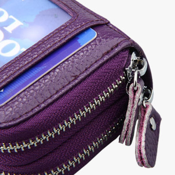 Genuine Leather Dual Layer Zipper Card Holder Wallet RFID Blocking Purse, Size: 10.5x7.0x4.0cm(Green)