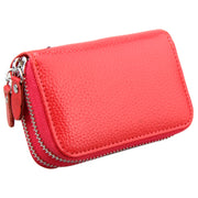 Genuine Leather Dual Layer Zipper Card Holder Wallet RFID Blocking Purse, Size: 10.5x7.0x4.0cm(Red)