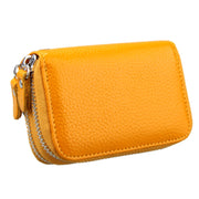 Genuine Leather Dual Layer Zipper Card Holder Wallet RFID Blocking Purse, Size: 10.5x7.0x4.0cm(Yellow)