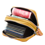 Genuine Leather Dual Layer Zipper Card Holder Wallet RFID Blocking Purse, Size: 10.5x7.0x4.0cm(Yellow)
