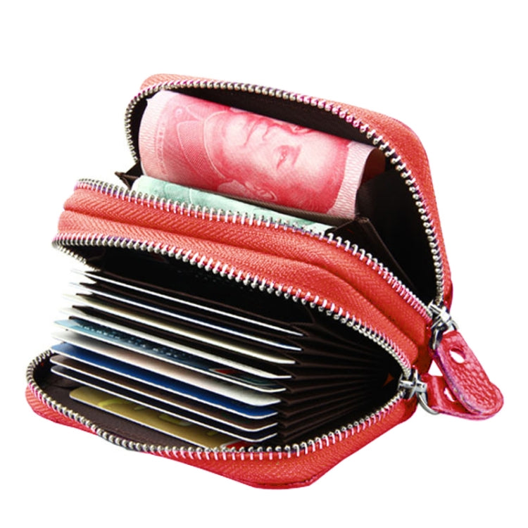 Genuine Leather Dual Layer Zipper Card Holder Wallet RFID Blocking Purse, Size: 10.5x7.0x4.0cm(Brown)