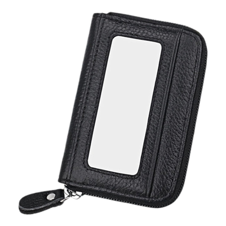 Genuine Cowhide Leather Solid Color Zipper Horizontal Card Holder Wallet RFID Blocking Card Bag Protect Case with 12 Card Slots, Size: 11.5*7.5cm(Black) - free shipping - PMC Jewellery - Order now!