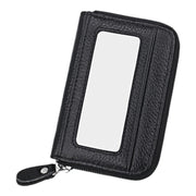 Genuine Cowhide Leather Solid Color Zipper Horizontal Card Holder Wallet RFID Blocking Card Bag Protect Case with 12 Card Slots, Size: 11.5*7.5cm(Black)