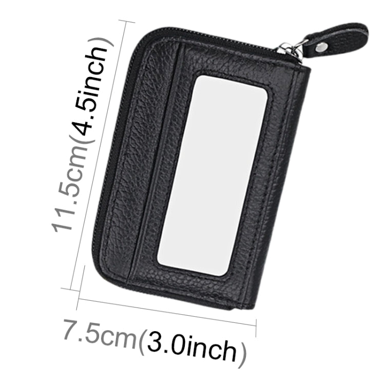 Genuine Cowhide Leather Solid Color Zipper Horizontal Card Holder Wallet RFID Blocking Card Bag Protect Case with 12 Card Slots, Size: 11.5*7.5cm(Black) - free shipping - PMC Jewellery - Order now!