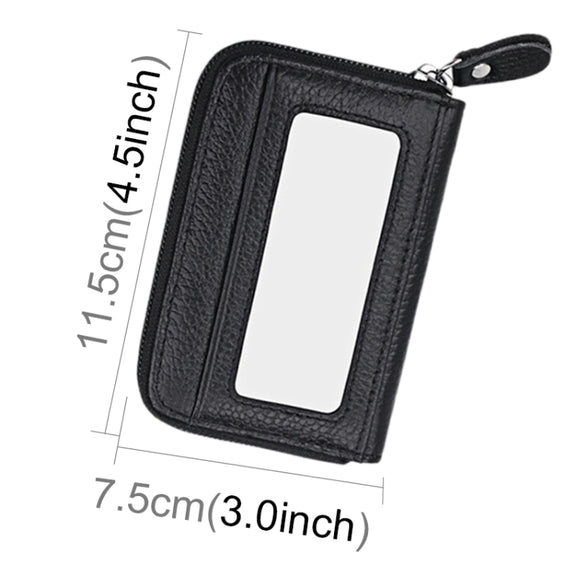 Genuine Cowhide Leather Solid Color Zipper Horizontal Card Holder Wallet RFID Blocking Card Bag Protect Case with 12 Card Slots, Size: 11.5*7.5cm(Black)