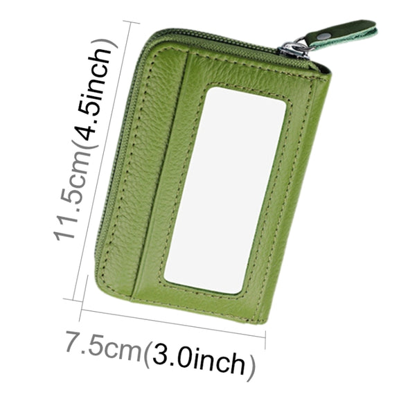 Genuine Cowhide Leather Solid Color Zipper Horizontal Card Holder Wallet RFID Blocking Card Bag Protect Case with 12 Card Slots, Size: 11.5*7.5cm(Green)