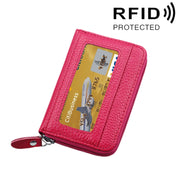 Genuine Cowhide Leather Solid Color Zipper Horizontal Card Holder Wallet RFID Blocking Card Bag Protect Case with 12 Card Slots, Size: 11.5*7.5cm(Magenta)
