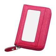 Genuine Cowhide Leather Solid Color Zipper Horizontal Card Holder Wallet RFID Blocking Card Bag Protect Case with 12 Card Slots, Size: 11.5*7.5cm(Magenta)