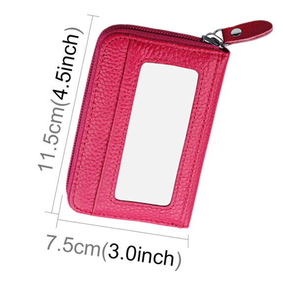 Genuine Cowhide Leather Solid Color Zipper Horizontal Card Holder Wallet RFID Blocking Card Bag Protect Case with 12 Card Slots, Size: 11.5*7.5cm(Magenta)