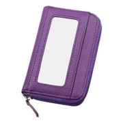 Genuine Cowhide Leather Solid Color Zipper Horizontal Card Holder Wallet RFID Blocking Card Bag Protect Case with 12 Card Slots, Size: 11.5*7.5cm(Purple)