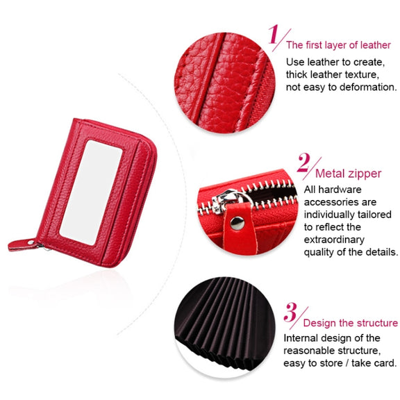 Genuine Cowhide Leather Solid Color Zipper Horizontal Card Holder Wallet RFID Blocking Card Bag Protect Case with 12 Card Slots, Size: 11.5*7.5cm(Purple)
