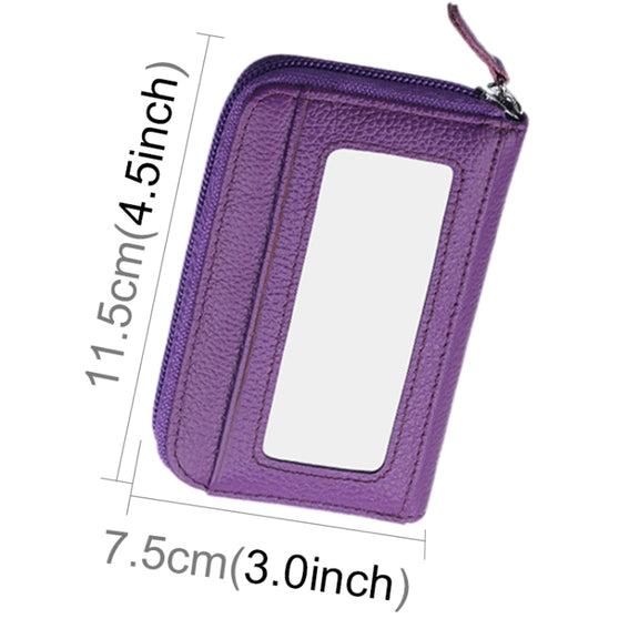 Genuine Cowhide Leather Solid Color Zipper Horizontal Card Holder Wallet RFID Blocking Card Bag Protect Case with 12 Card Slots, Size: 11.5*7.5cm(Purple)