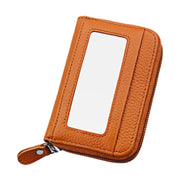 Genuine Cowhide Leather Solid Color Zipper Horizontal Card Holder Wallet RFID Blocking Card Bag Protect Case with 12 Card Slots, Size: 11.5*7.5cm(Brown)