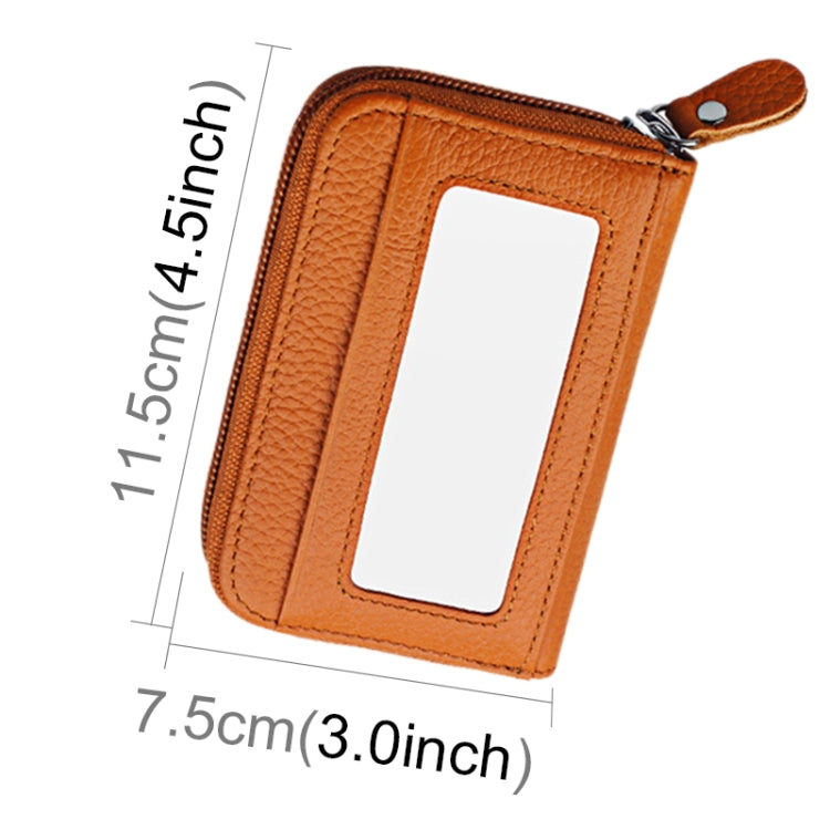 Genuine Cowhide Leather Solid Color Zipper Horizontal Card Holder Wallet RFID Blocking Card Bag Protect Case with 12 Card Slots, Size: 11.5*7.5cm(Brown) - free shipping - PMC Jewellery - Order now!
