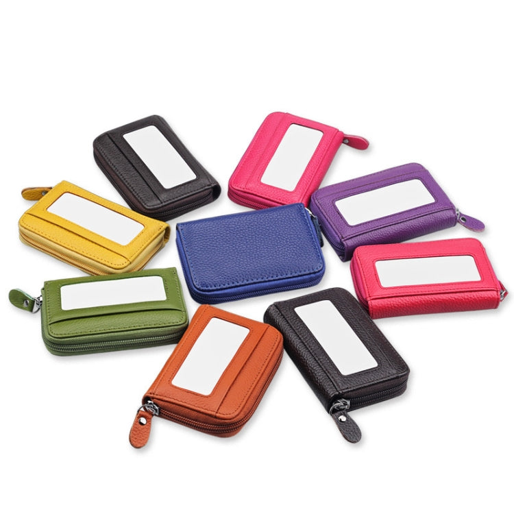 Genuine Cowhide Leather Solid Color Zipper Horizontal Card Holder Wallet RFID Blocking Card Bag Protect Case with 12 Card Slots, Size: 11.5*7.5cm(Purple)