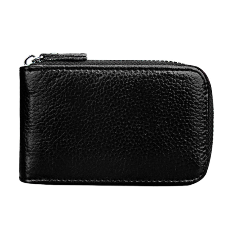 Genuine Cowhide Leather Solid Color Zipper Vertical Card Holder Wallet RFID Blocking Card Bag Protect Case with 12 Card Slots, Size: 11.5*7.5cm(Black)