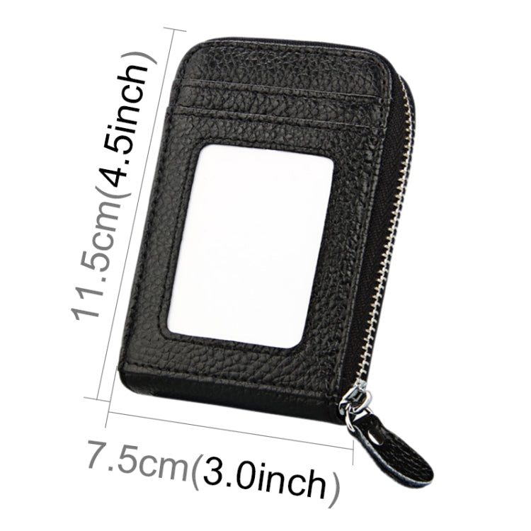 Genuine Cowhide Leather Solid Color Zipper Vertical Card Holder Wallet RFID Blocking Card Bag Protect Case with 12 Card Slots, Size: 11.5*7.5cm(Black) - free shipping - PMC Jewellery - Order now!