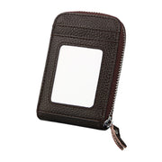 Genuine Cowhide Leather Solid Color Zipper Vertical Card Holder Wallet RFID Blocking Card Bag Protect Case with 12 Card Slots, Size: 11.5*7.5cm(Coffee)
