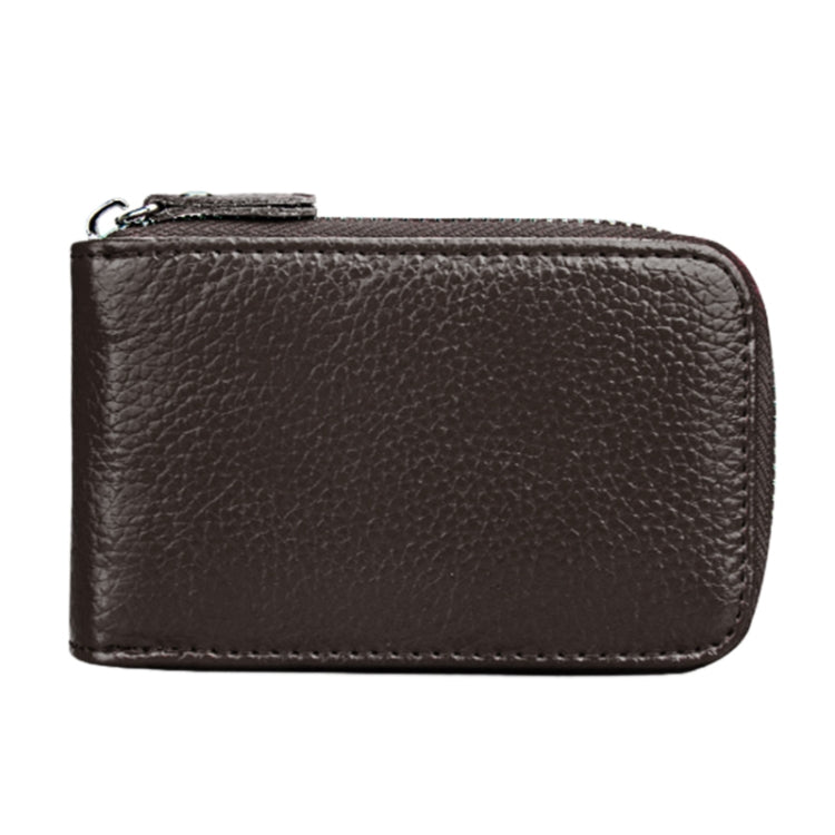 Genuine Cowhide Leather Solid Color Zipper Vertical Card Holder Wallet RFID Blocking Card Bag Protect Case with 12 Card Slots, Size: 11.5*7.5cm(Coffee)