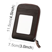 Genuine Cowhide Leather Solid Color Zipper Vertical Card Holder Wallet RFID Blocking Card Bag Protect Case with 12 Card Slots, Size: 11.5*7.5cm(Coffee)