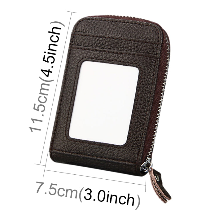 Genuine Cowhide Leather Solid Color Zipper Vertical Card Holder Wallet RFID Blocking Card Bag Protect Case with 12 Card Slots, Size: 11.5*7.5cm(Coffee)