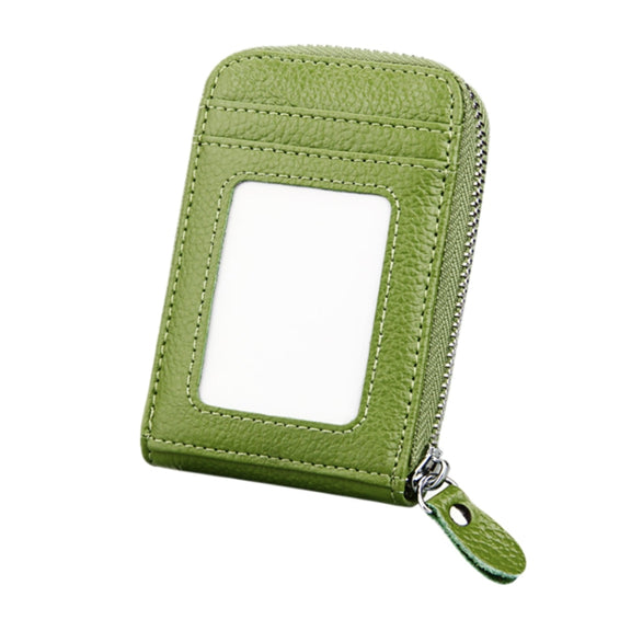 Genuine Cowhide Leather Solid Color Zipper Vertical Card Holder Wallet RFID Blocking Card Bag Protect Case with 12 Card Slots, Size: 11.5*7.5cm(Green)
