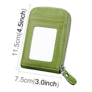 Genuine Cowhide Leather Solid Color Zipper Vertical Card Holder Wallet RFID Blocking Card Bag Protect Case with 12 Card Slots, Size: 11.5*7.5cm(Green)