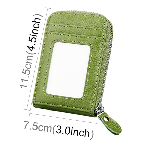 Genuine Cowhide Leather Solid Color Zipper Vertical Card Holder Wallet RFID Blocking Card Bag Protect Case with 12 Card Slots, Size: 11.5*7.5cm(Green)