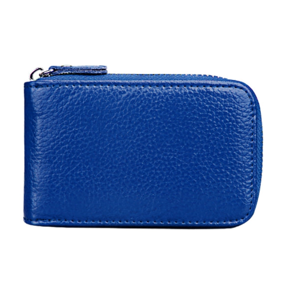 Genuine Cowhide Leather Solid Color Zipper Vertical Card Holder Wallet RFID Blocking Card Bag Protect Case with 12 Card Slots, Size: 11.5*7.5cm(Blue)