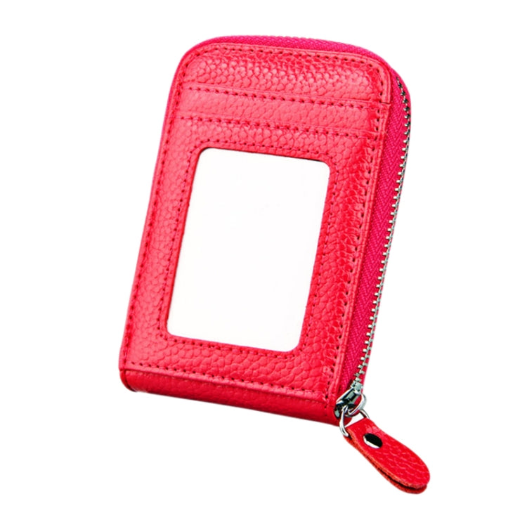 Genuine Cowhide Leather Solid Color Zipper Vertical Card Holder Wallet RFID Blocking Card Bag Protect Case with 12 Card Slots, Size: 11.5*7.5cm(Magenta)