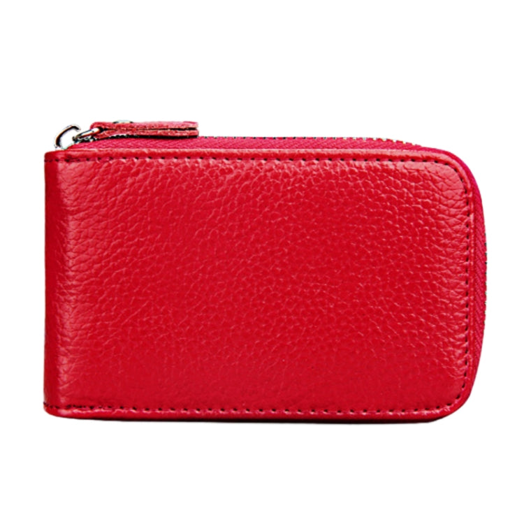 Genuine Cowhide Leather Solid Color Zipper Vertical Card Holder Wallet RFID Blocking Card Bag Protect Case with 12 Card Slots, Size: 11.5*7.5cm(Red) - free shipping - PMC Jewellery - Order now!