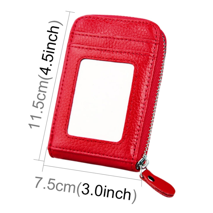 Genuine Cowhide Leather Solid Color Zipper Vertical Card Holder Wallet RFID Blocking Card Bag Protect Case with 12 Card Slots, Size: 11.5*7.5cm(Red)