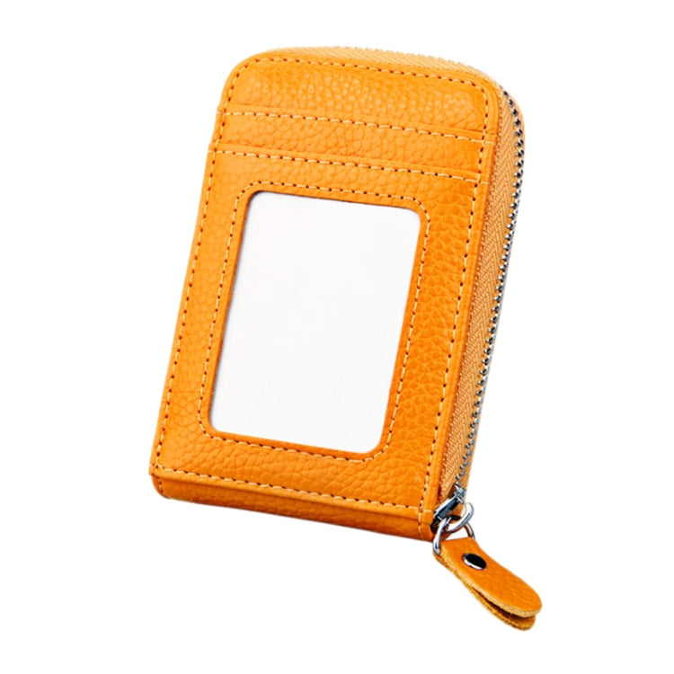 Genuine Cowhide Leather Solid Color Zipper Vertical Card Holder Wallet RFID Blocking Card Bag Protect Case with 12 Card Slots, Size: 11.5*7.5cm(Yellow)