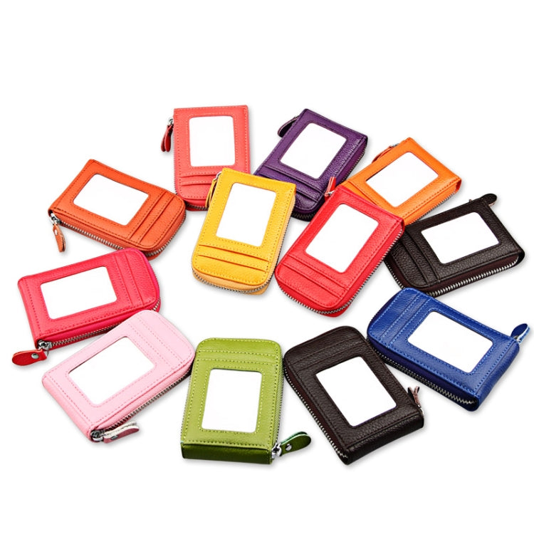 Genuine Cowhide Leather Solid Color Zipper Vertical Card Holder Wallet RFID Blocking Card Bag Protect Case with 12 Card Slots, Size: 11.5*7.5cm(Purple) - free shipping - PMC Jewellery - Order now!