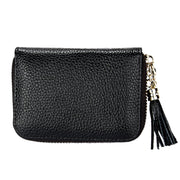 Genuine Cowhide Leather Solid Color Zipper Card Holder Wallet RFID Blocking Card Bag Protect Case Coin Purse with Tassel Pendant & 15 Card Slots for Women, Size: 11.1*7.6*3.5cm(Black)