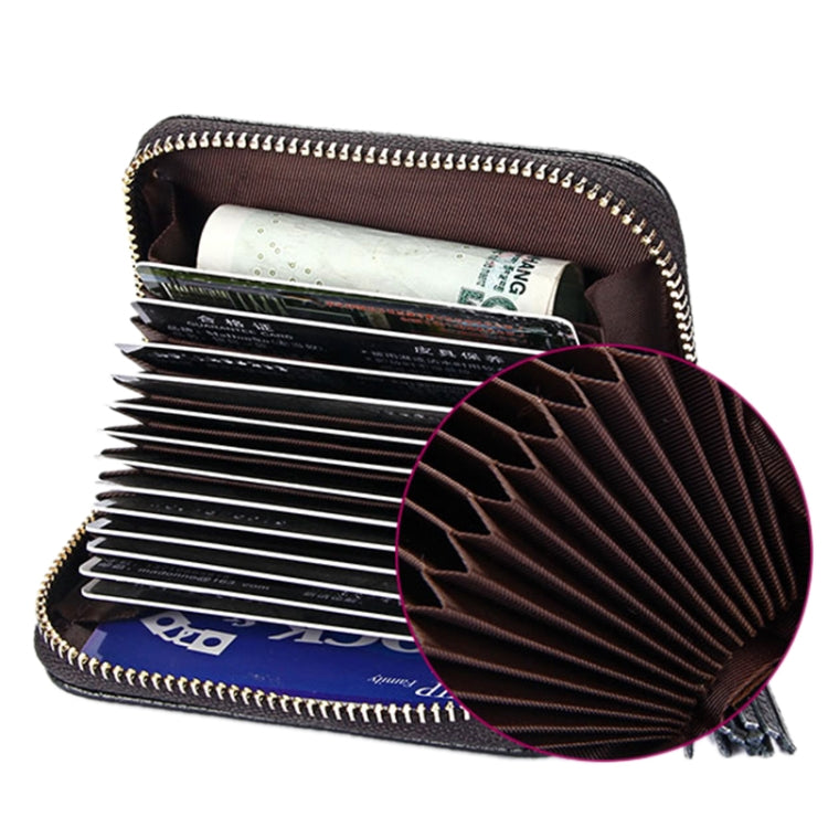 Genuine Cowhide Leather Solid Color Zipper Card Holder Wallet RFID Blocking Card Bag Protect Case Coin Purse with Tassel Pendant & 15 Card Slots for Women, Size: 11.1*7.6*3.5cm(Black) - free shipping - PMC Jewellery - Order now!