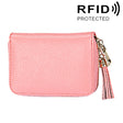 Genuine Cowhide Leather Solid Color Zipper Card Holder Wallet RFID Blocking Card Bag Protect Case Coin Purse with Tassel Pendant & 15 Card Slots for Women, Size: 11.1*7.6*3.5cm(Pink) - Antimagnetic RFID Package by PMC Jewellery | Online Shopping South Africa | PMC Jewellery | Buy Now Pay Later Mobicred