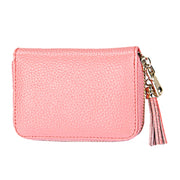 Genuine Cowhide Leather Solid Color Zipper Card Holder Wallet RFID Blocking Card Bag Protect Case Coin Purse with Tassel Pendant & 15 Card Slots for Women, Size: 11.1*7.6*3.5cm(Pink)