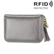 Genuine Cowhide Leather Solid Color Zipper Card Holder Wallet RFID Blocking Card Bag Protect Case Coin Purse with Tassel Pendant & 15 Card Slots for Women, Size: 11.1*7.6*3.5cm(Grey) - free shipping - PMC Jewellery - Order now!