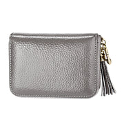 Genuine Cowhide Leather Solid Color Zipper Card Holder Wallet RFID Blocking Card Bag Protect Case Coin Purse with Tassel Pendant & 15 Card Slots for Women, Size: 11.1*7.6*3.5cm(Grey)