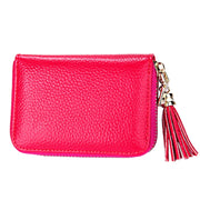 Genuine Cowhide Leather Solid Color Zipper Card Holder Wallet RFID Blocking Card Bag Protect Case Coin Purse with Tassel Pendant & 15 Card Slots for Women, Size: 11.1*7.6*3.5cm(Magenta)