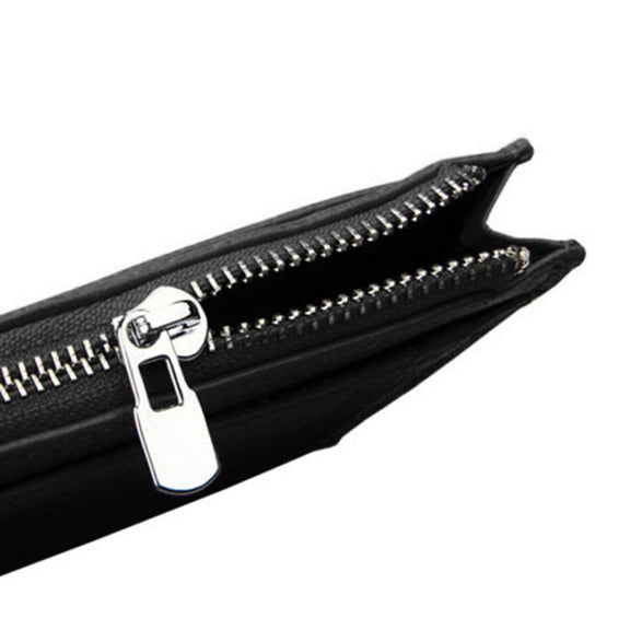 Cowhide Leather Solid Color Zipper Card Holder Wallet RFID Blocking Card Bag Protect Case Coin Purse, Size: 11*8*1.5cm(Black)