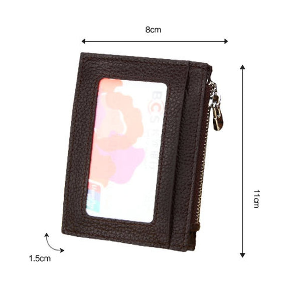 Cowhide Leather Solid Color Zipper Card Holder Wallet RFID Blocking Card Bag Protect Case Coin Purse, Size: 11*8*1.5cm(Black)
