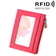 Cowhide Leather Solid Color Zipper Card Holder Wallet RFID Blocking Card Bag Protect Case Coin Purse, Size: 11*8*1.5cm(Magenta) - free shipping - PMC Jewellery - Order now!