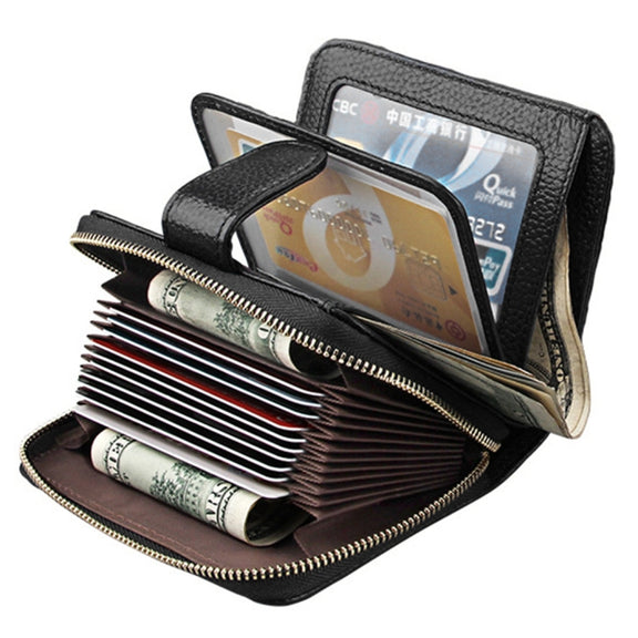 KB132 Female Style Full Grain Cow Leather Multifunctional RFID Wallet/ Card Bag/ Driving License Package(Black)